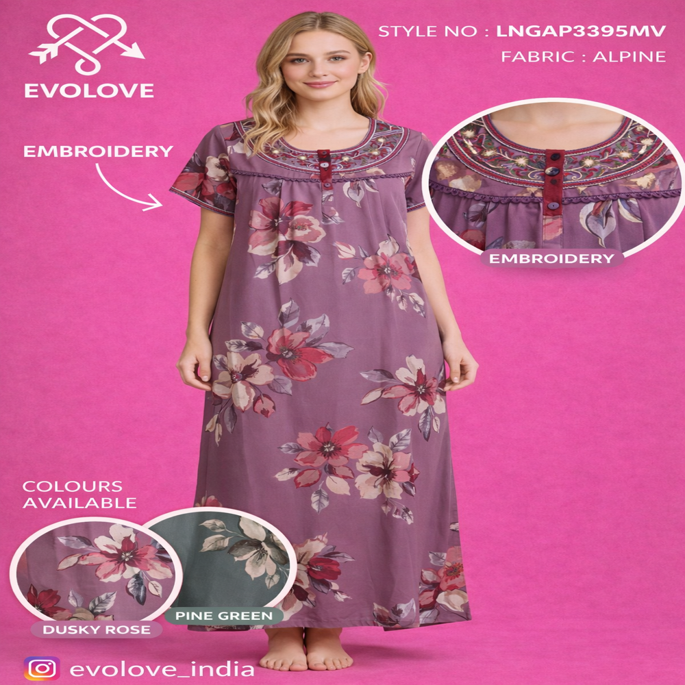 LADIES NIGHTGOWN WITH EMBROIDERY, FABRIC ALPINE