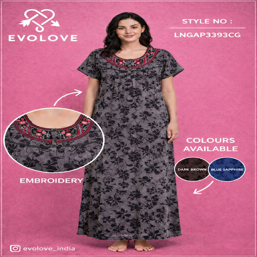 LADIES NIGHTGOWN WITH EMBROIDERY, FABRIC ALPINE