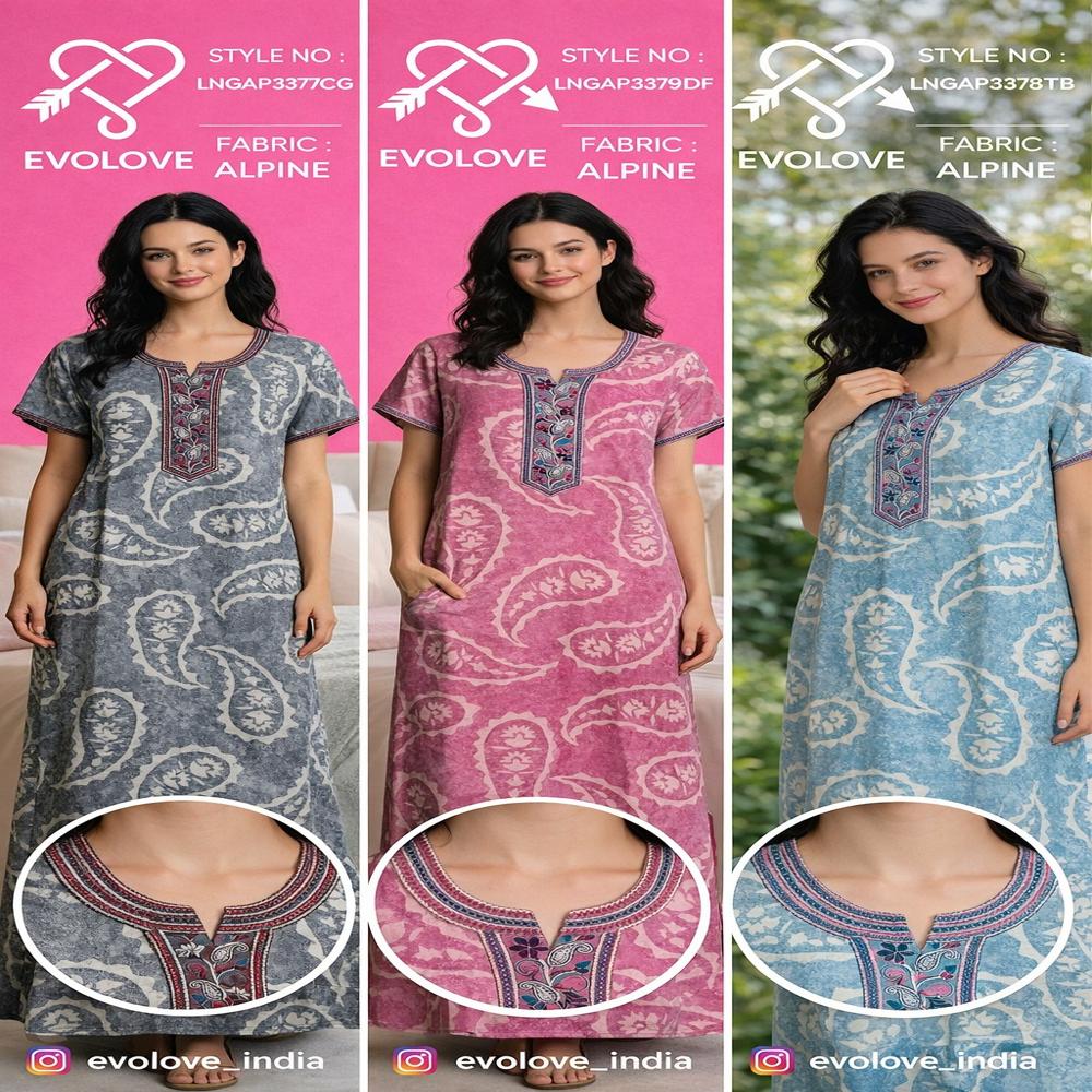 LADIES NIGHTGOWN WITH EMBROIDERY, FABRIC ALPINE