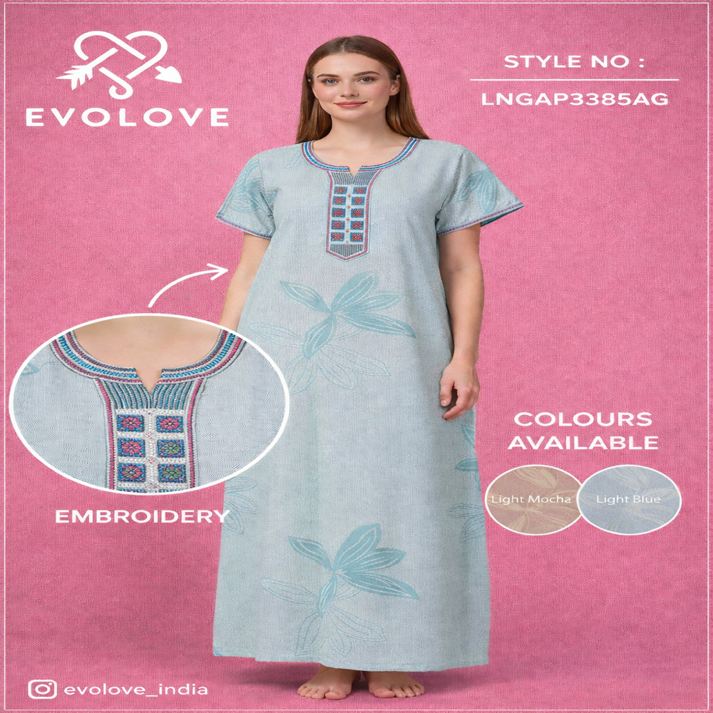 LADIES NIGHTGOWN WITH EMBROIDERY, FABRIC ALPINE