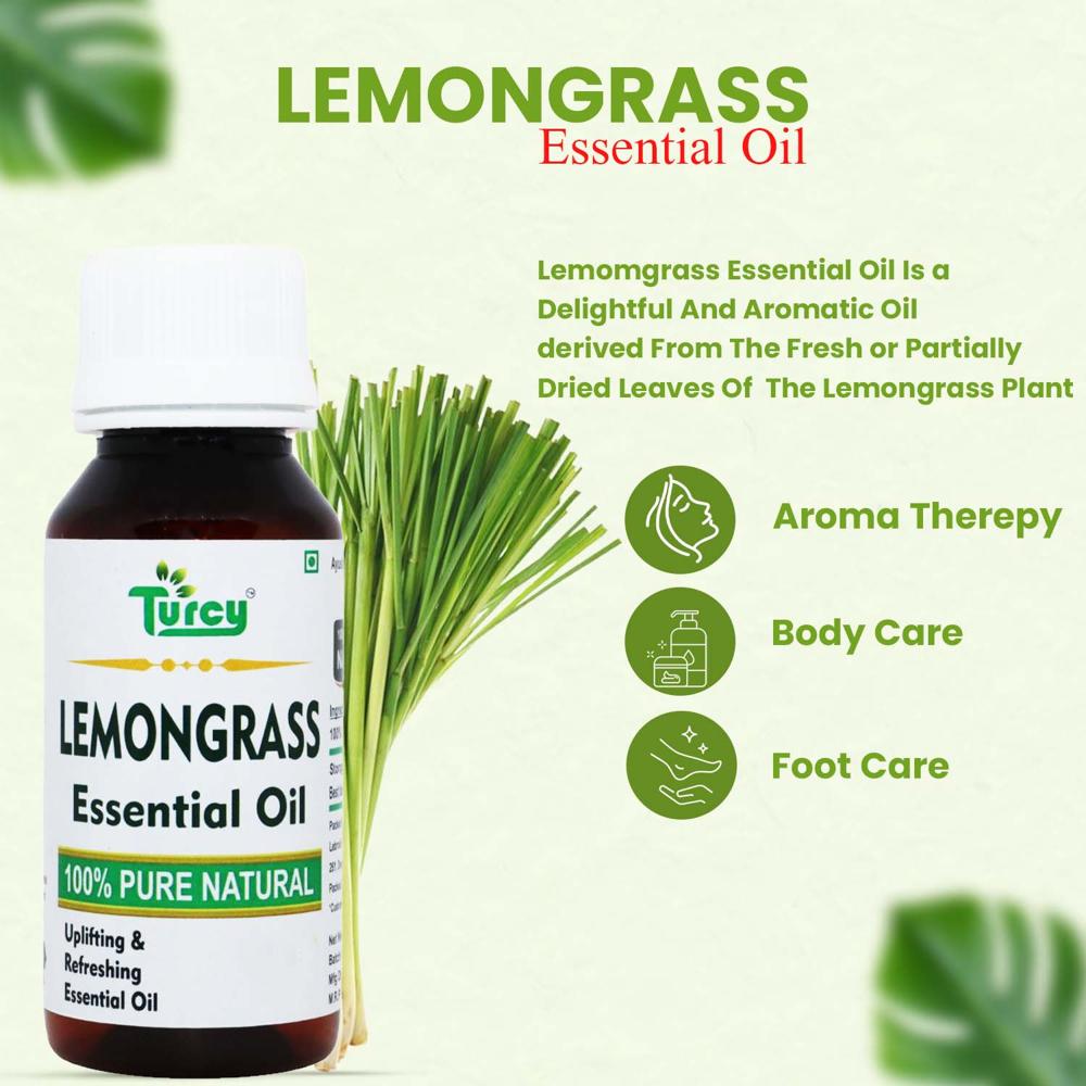 Turcy Lemongrass Essential Oil  Pure & Natural for Hair Growth, Glowing Skin, Stress Relief & Aromatherapy(15ml)