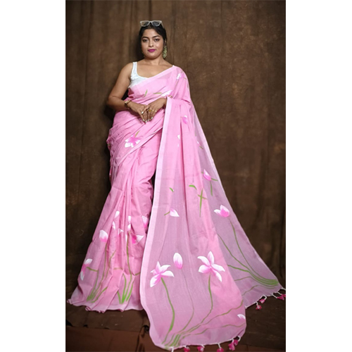 Handloom Khadi Cotton Saree With Hand Painted Work Saree