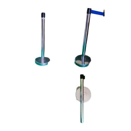 38 Inch Stainless Steel Queue Manager - Polished Finish, 2.5m Black Belt, Tool-free Assembly