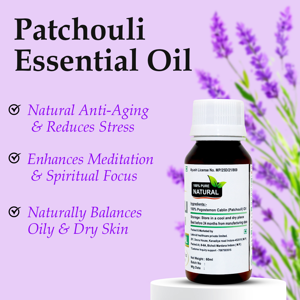 Turcy Patchouli Essential Oil | Pure & Natural for Skin Glow, Acne & Hair Care(60ml)