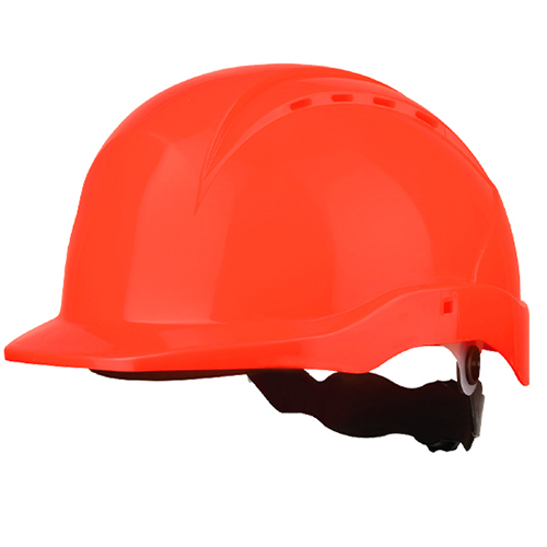 Red safety helmet with reched