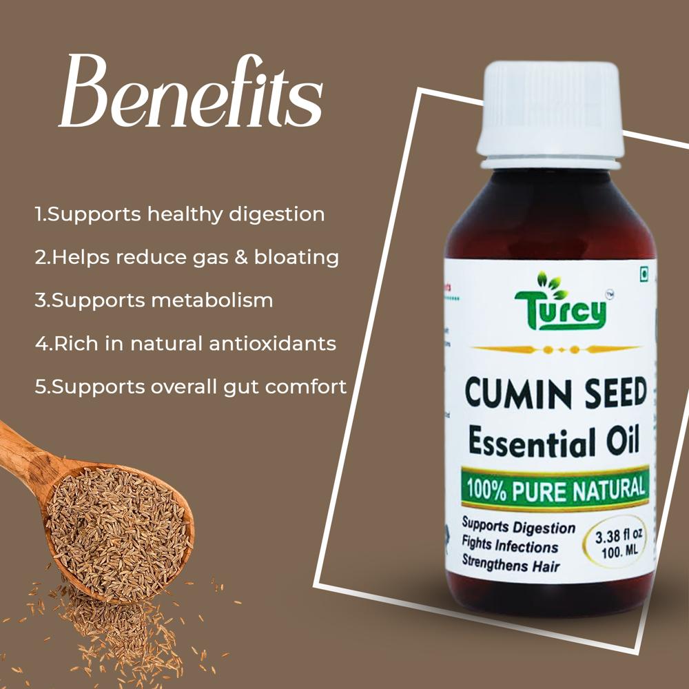 Turcy Cumin Seed Essential Oil | Pure Herbal Oil | Hair Growth, Focus & Aromatherapy Use(100ml)