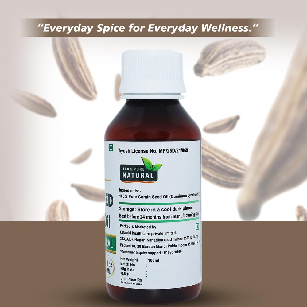 Turcy Cumin Seed Essential Oil | Pure Herbal Oil | Hair Growth, Focus & Aromatherapy Use(100ml)