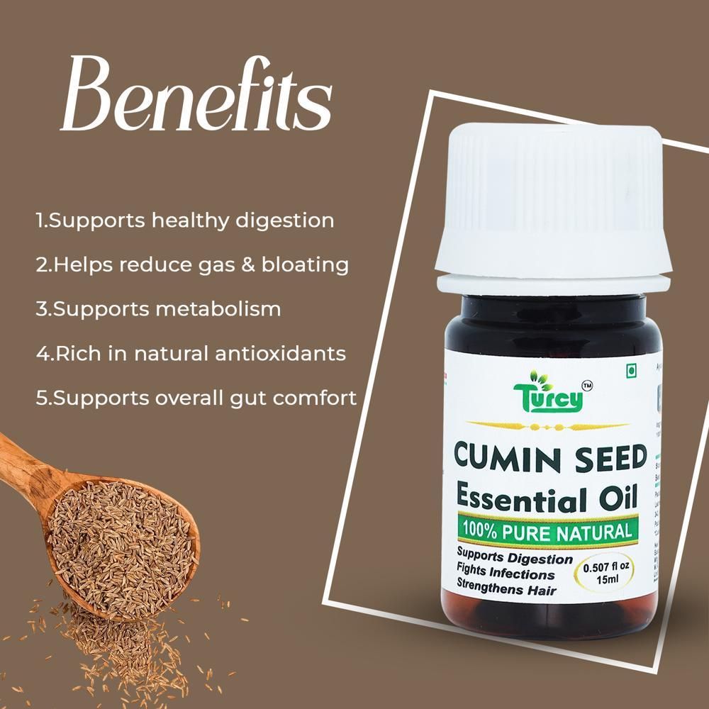 Turcy Cumin Seed Essential Oil | Pure Herbal Oil | Hair Growth, Focus & Aromatherapy Use(15ML)