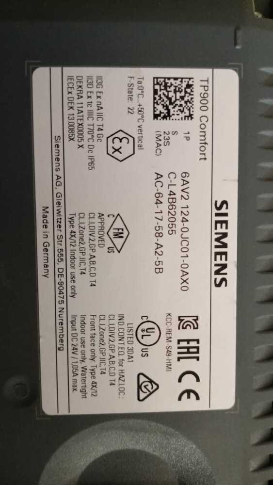 SIEMENS 6AV2 124-0JC01-0AX0 HMI