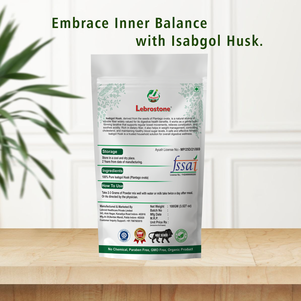 Lebrostone Isabgol Husk | Natural Fiber for Weight Management, Digestion & Heart Health(100gm)