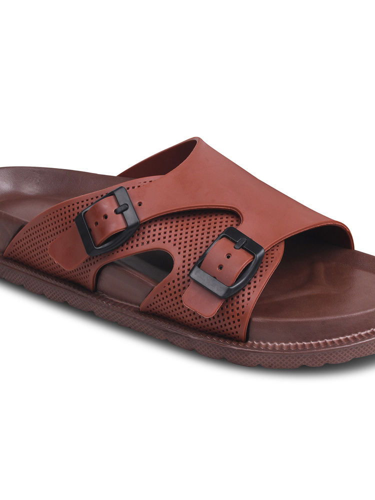 Mens P Touch Brown Dual Strap Lightweight Comfort Sandal