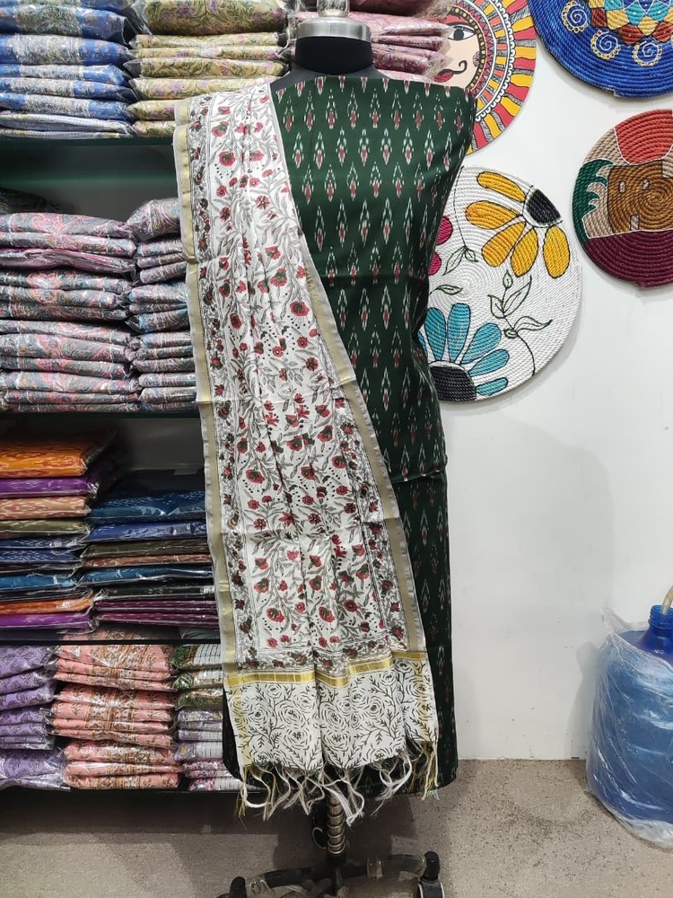 Ladies Designer Mercerised Yarn Dyed Ikat Kurta With Chanderi Dupatta
