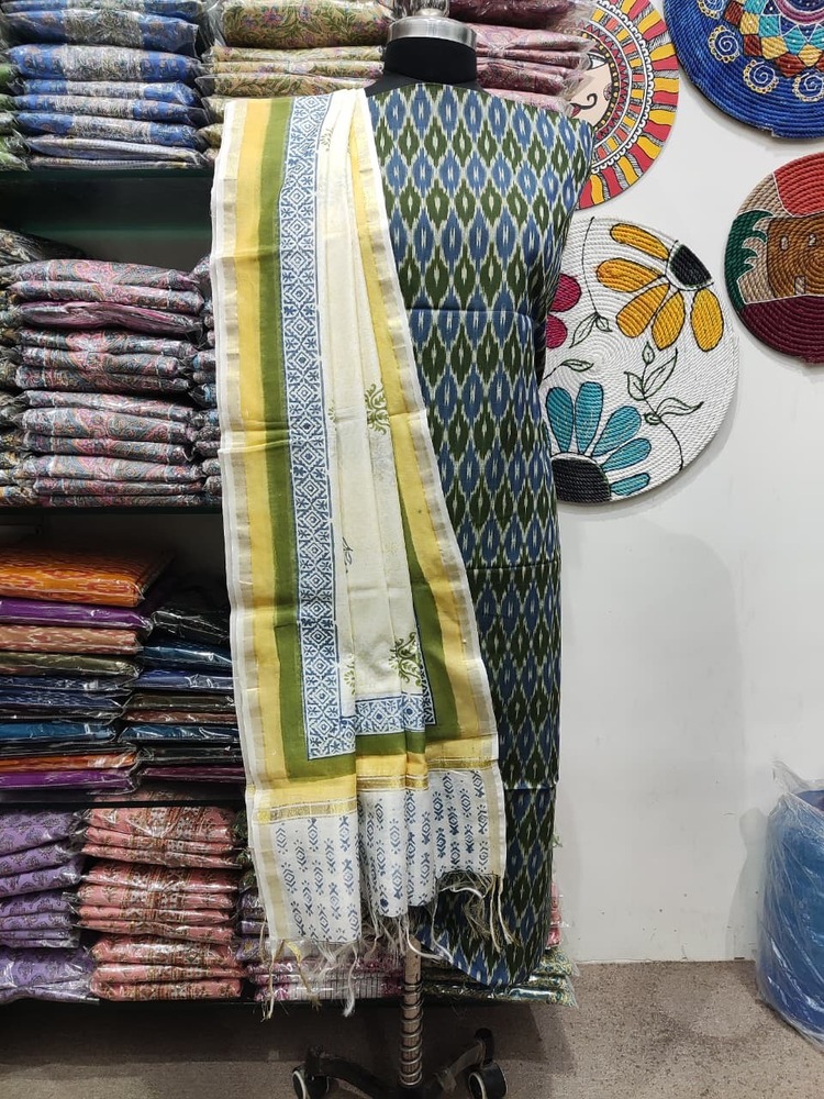 Ladies Designer Mercerised Yarn Dyed Ikat Kurta With Chanderi Dupatta