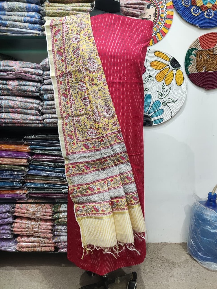 Ladies Designer Mercerised Yarn Dyed Ikat Kurta With Chanderi Dupatta