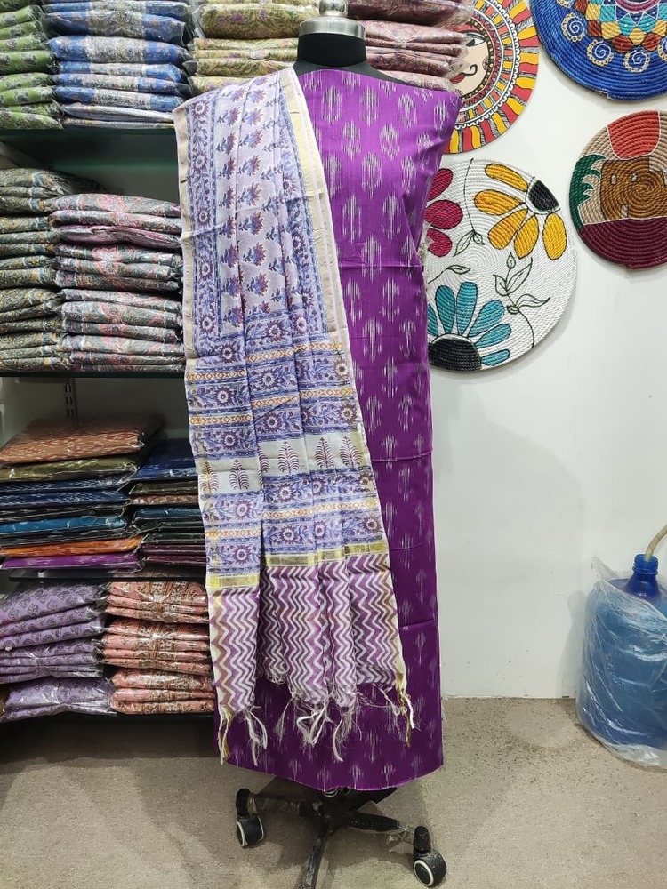 Ladies Mercerised Yarn Dyed Ikat Kurta With Chanderi Dupatta