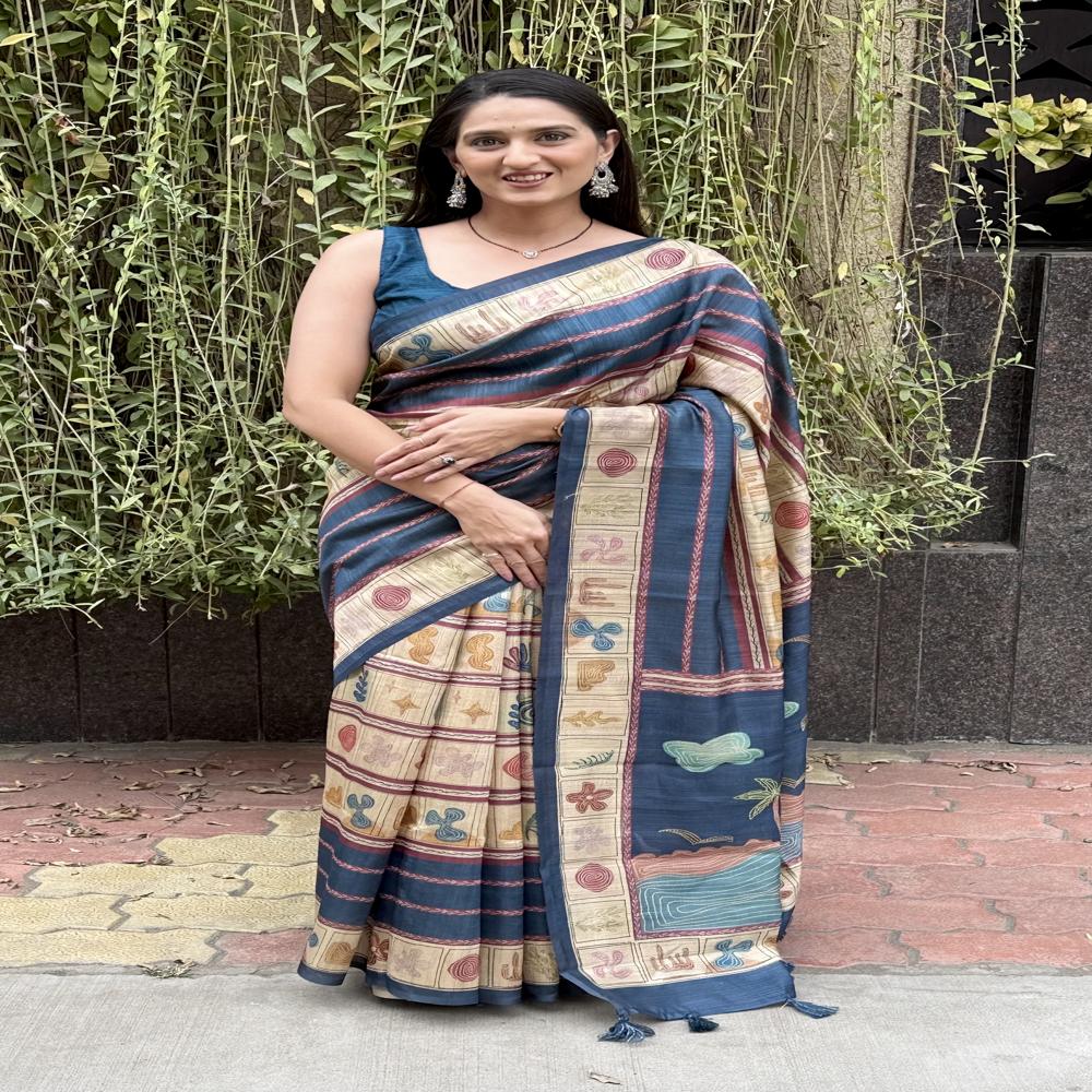 Premium Printed Blue Saree