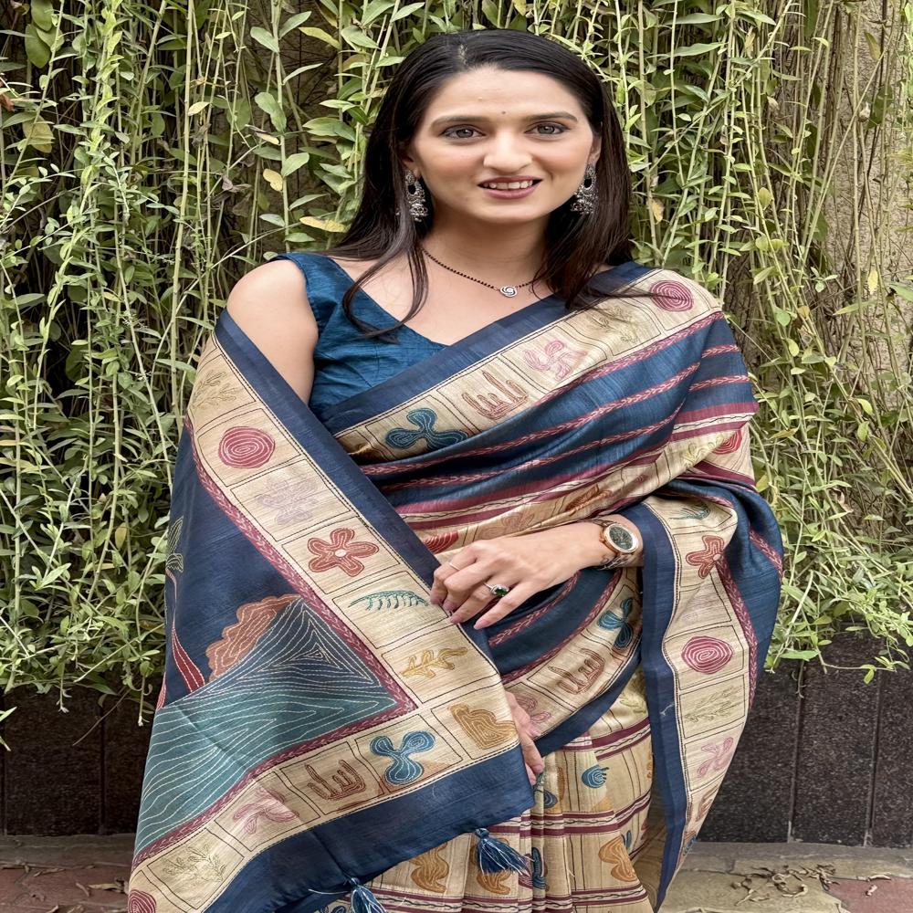Premium Printed Blue Saree - Design: Self Design