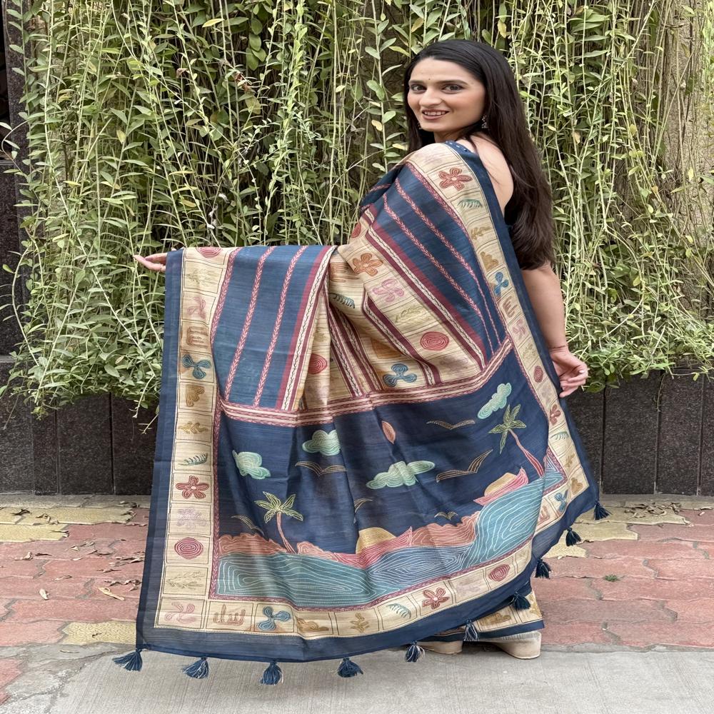 Premium Printed Blue Saree - Design: Self Design