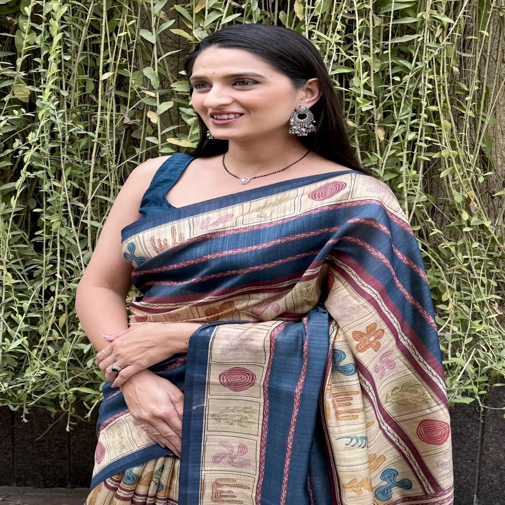 Premium Printed Blue Saree - Design: Self Design