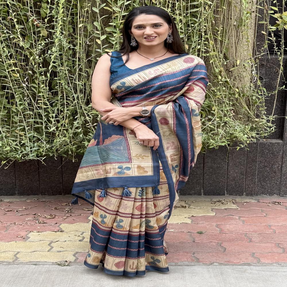 Premium Printed Blue Saree - Design: Self Design