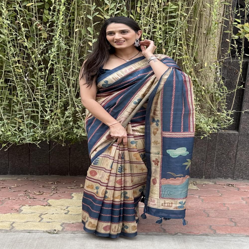 Premium Printed Blue Saree - Design: Self Design