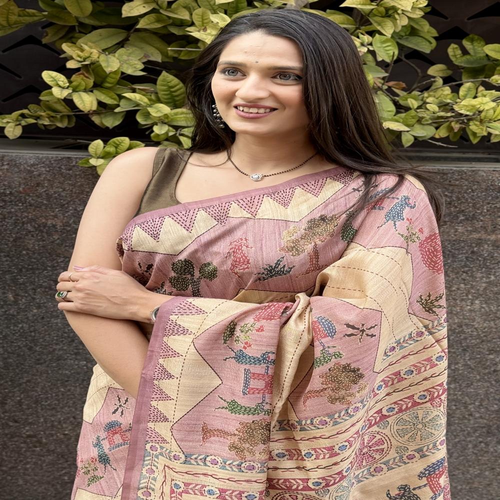 Fancy Printed Saree - Color: Dusty Pink