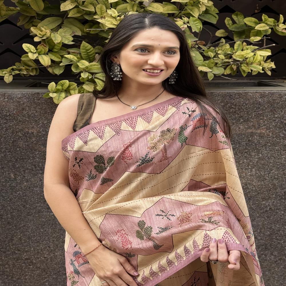 Fancy Printed Saree - Color: Dusty Pink