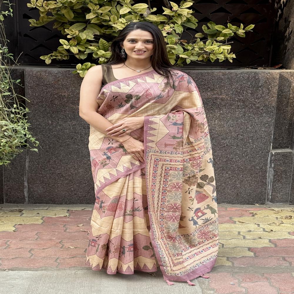 Fancy Printed Saree - Color: Dusty Pink