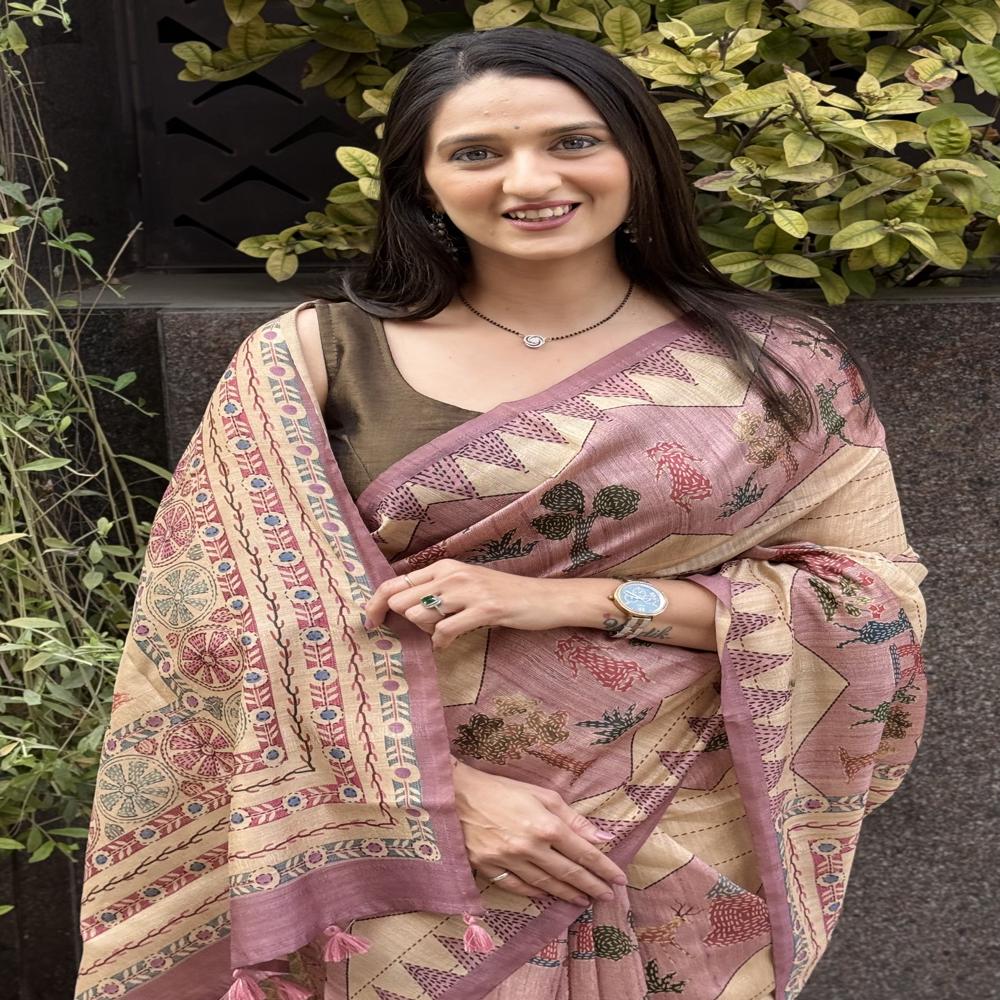 Fancy Printed Saree - Color: Dusty Pink