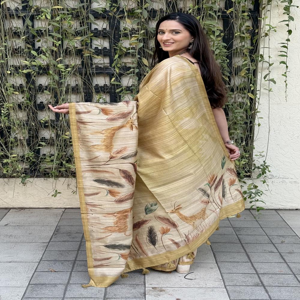 Fancy Digital Printed Saree - Color: Yellow
