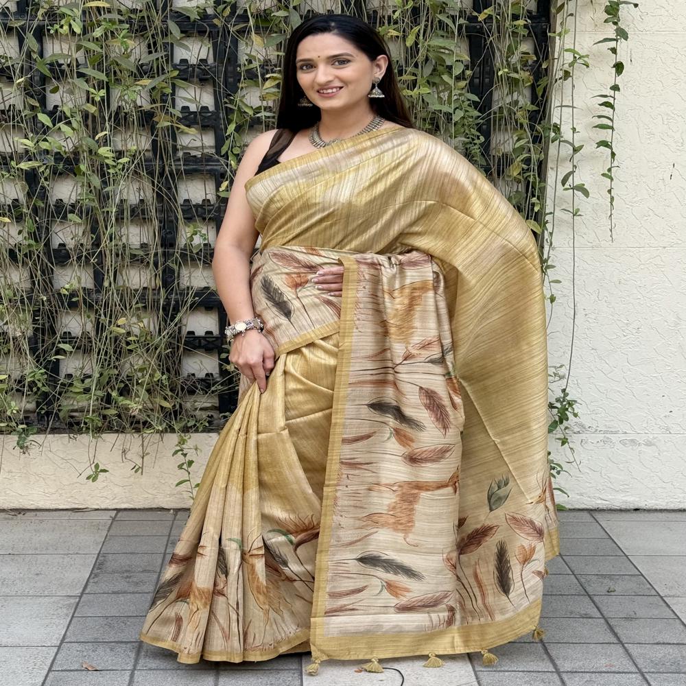 Fancy Digital Printed Saree - Color: Yellow