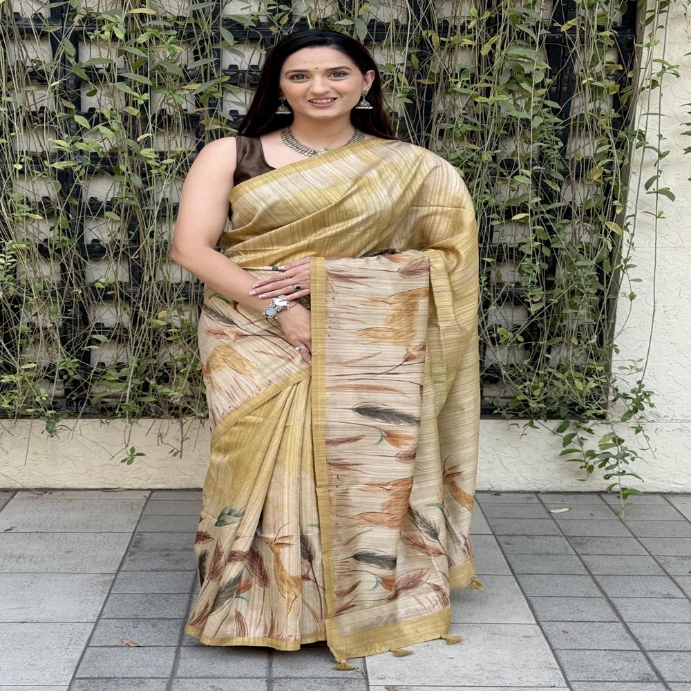 Fancy Digital Printed Saree - Color: Yellow