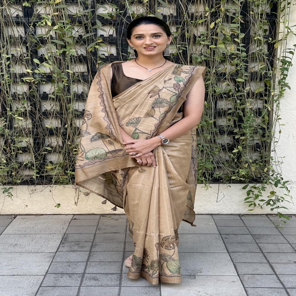 Kalamkari Art Silk Sarees - Color: Cream