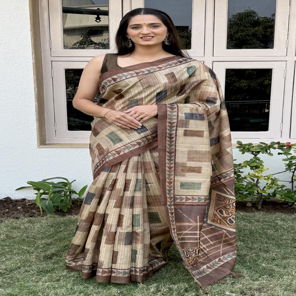 Add Video  Add Pdf  Fancy Brown Saree - Design: Self Design