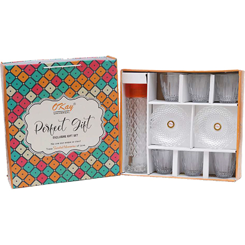 Plain Perfect Gift Set 6 Glasses + 2 Plates + 1 Water Bottle