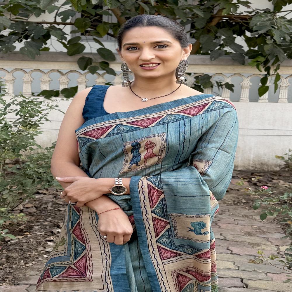  BLUE GEOMETRIC PRINTED SAREE 