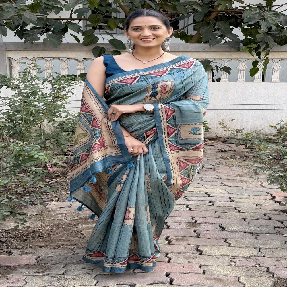  BLUE GEOMETRIC PRINTED SAREE 