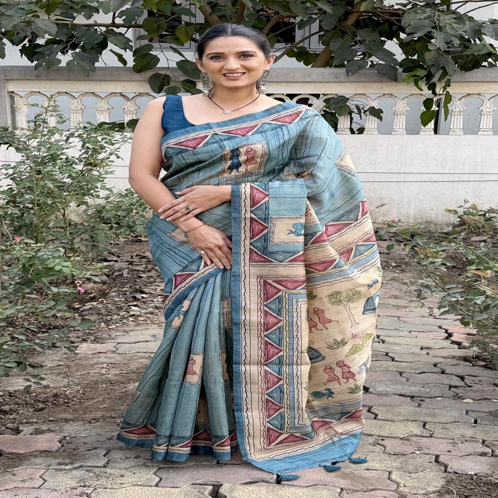  BLUE GEOMETRIC PRINTED SAREE 