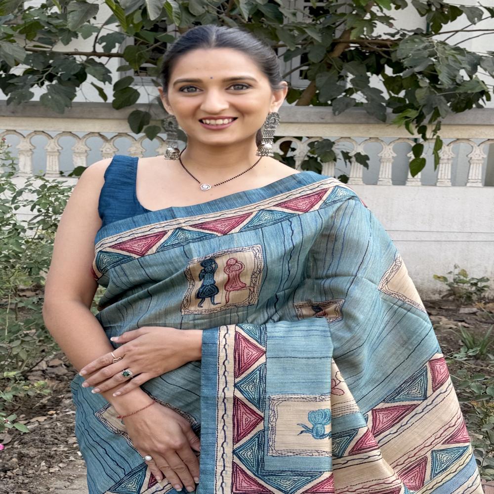  BLUE GEOMETRIC PRINTED SAREE 