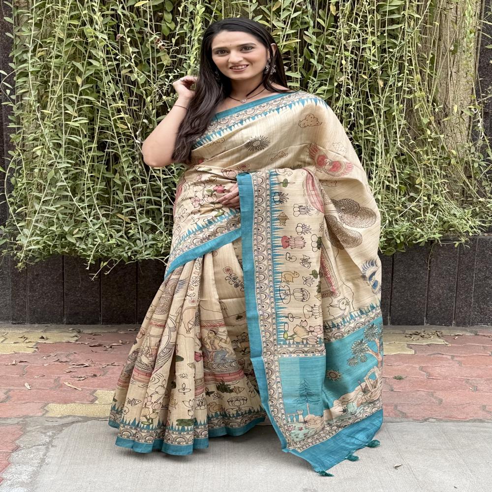 Kalamkari Print Art silk Sarees