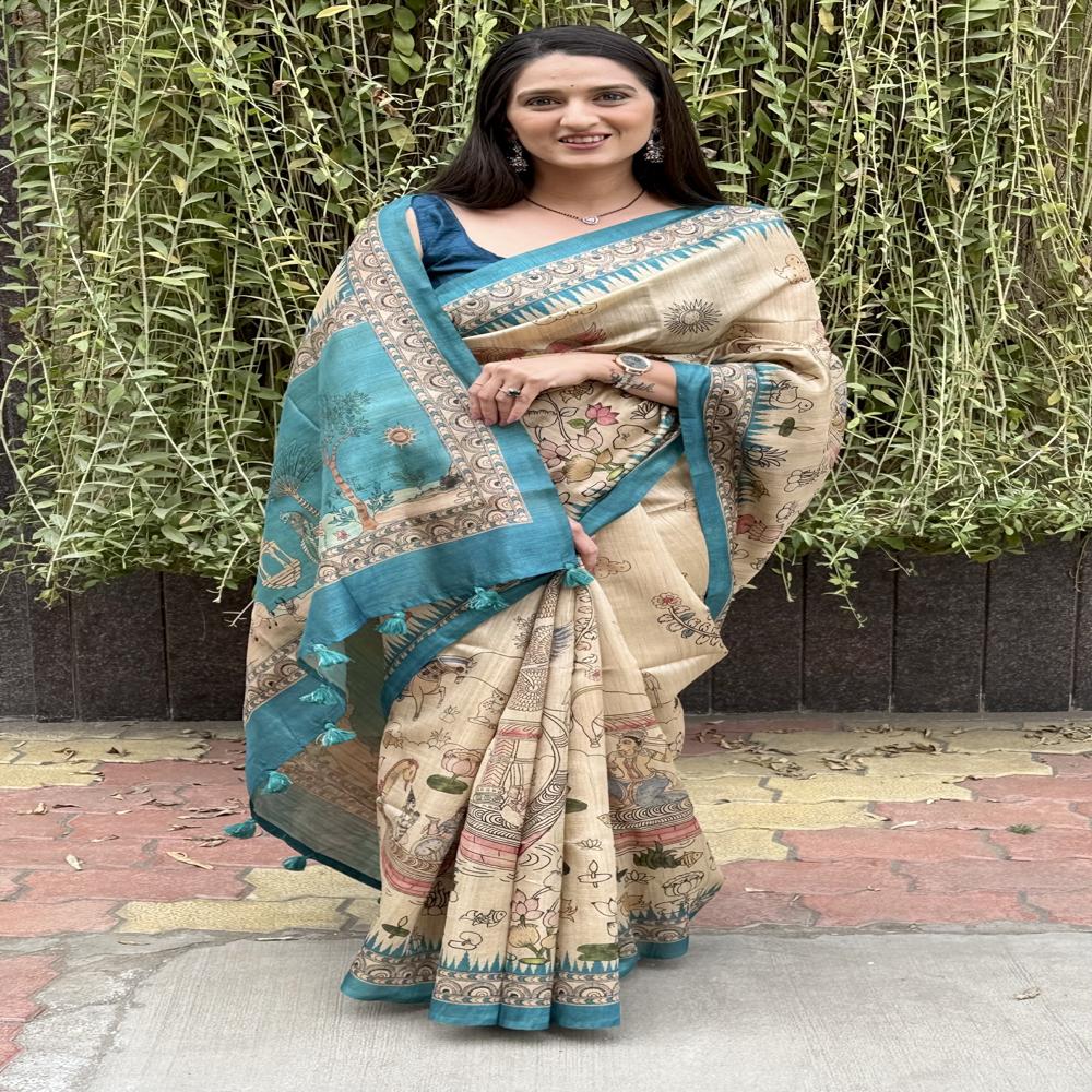 Kalamkari Print Art silk Sarees