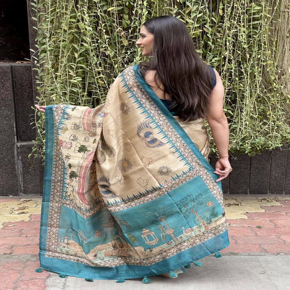 Kalamkari Print Art silk Sarees