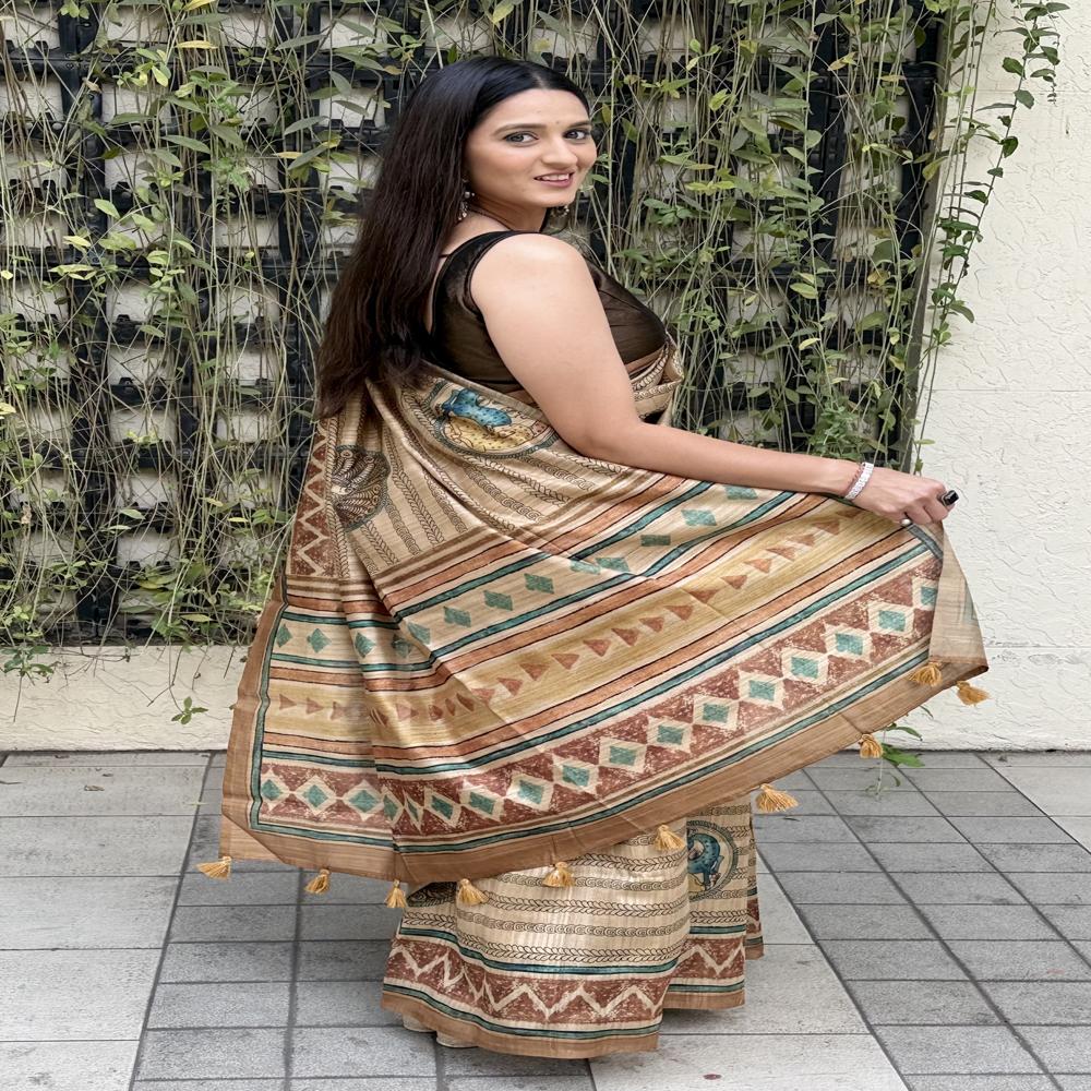 Brown Spider Silk Saree