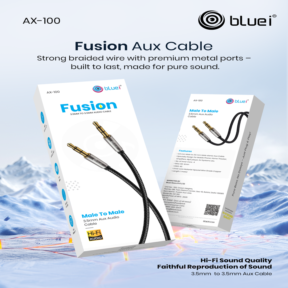 Bluei Dc Ax Fusion 3.5Mm Auxiliary Cable, Stainless Steel (Connector)