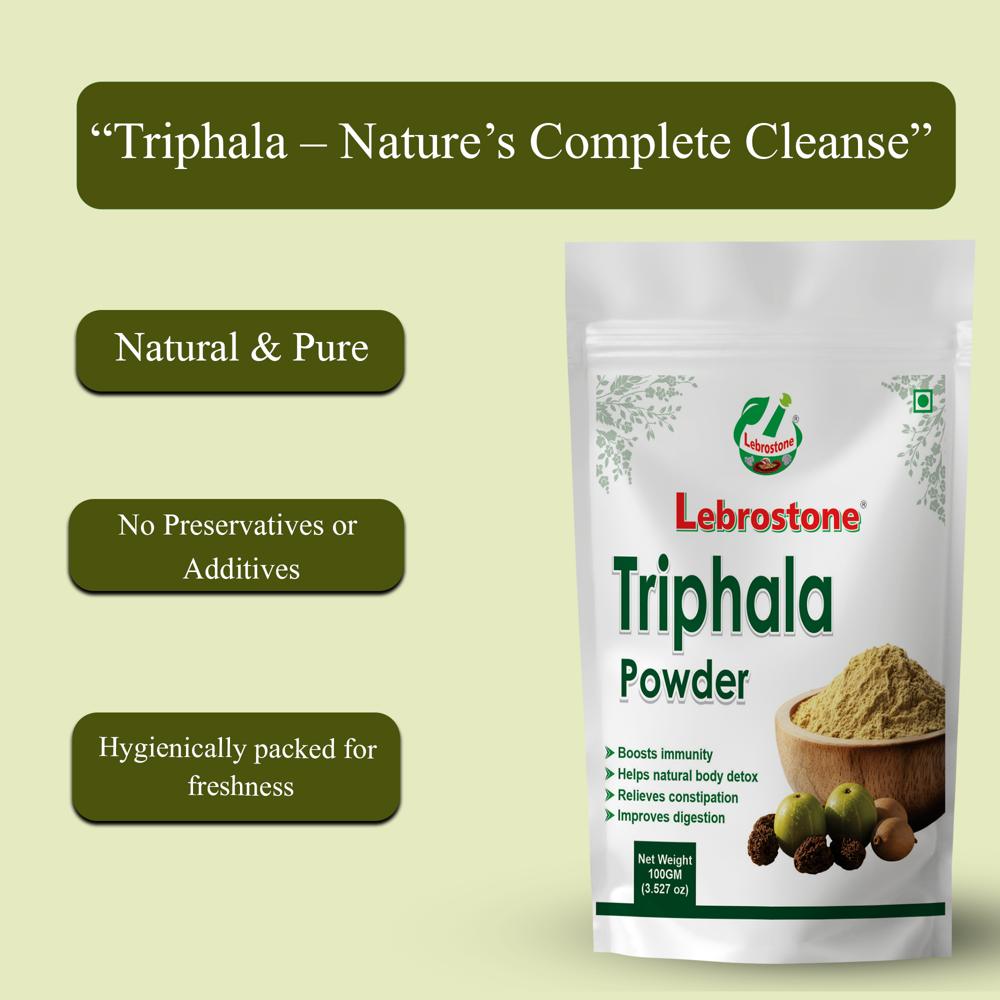 Lebrostone Triphala Powder Natural Herbal Blend with Amla, Baheda & Harad | Boosts Immunity, Digestion, Skin & Hair Care, Detox(100gm)