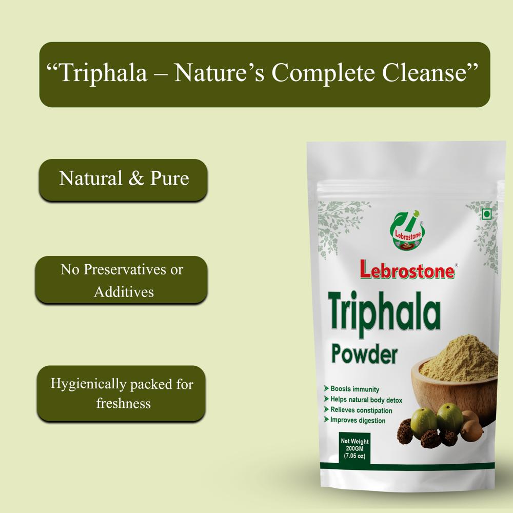Lebrostone Triphala Powder  Natural Herbal Blend with Amla, Baheda & Harad | Boosts Immunity, Digestion, Skin & Hair Care, Detox(200gm)