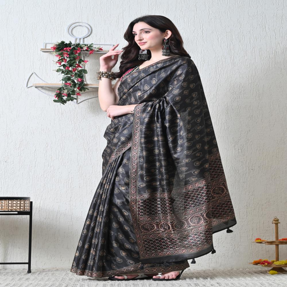 Black Tussar Silk  Saree