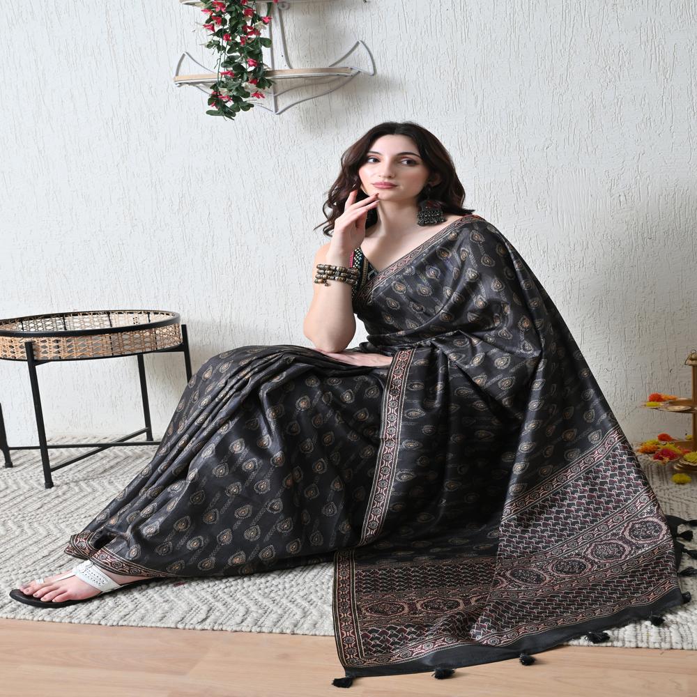 Black Tussar Silk  Saree