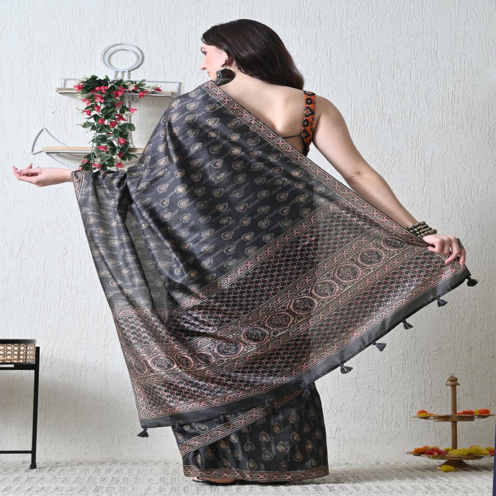 Black Tussar Silk  Saree