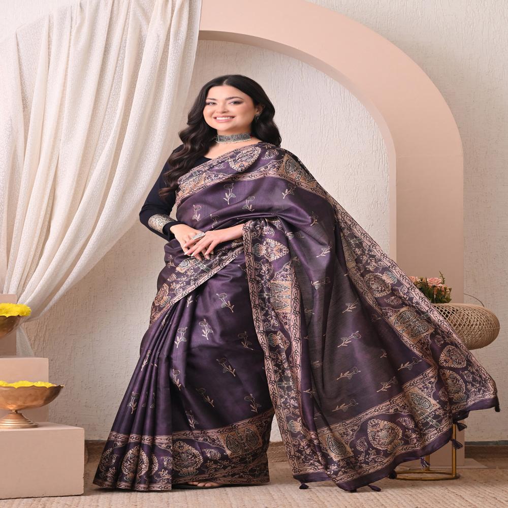 Floral Tussar Silk Saree